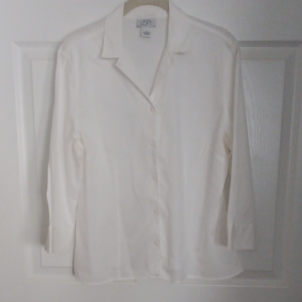LOFT White Button-Up Blouse